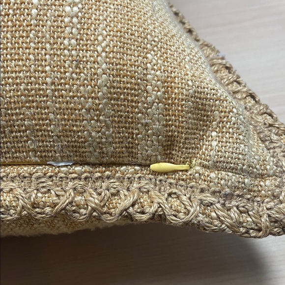 Golden Tan Tweed Accent Pillows with Stitched Jute Trim - Picture 5 of 7